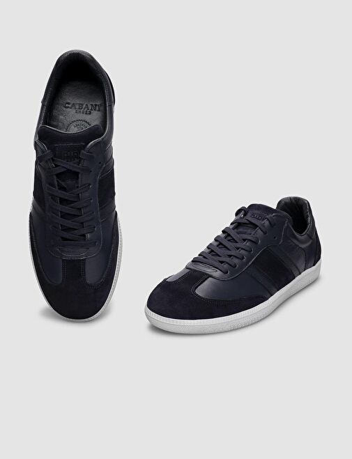 %100 Hakiki Deri Lacivert Bağcıklı Erkek Sneaker - Görsel 5