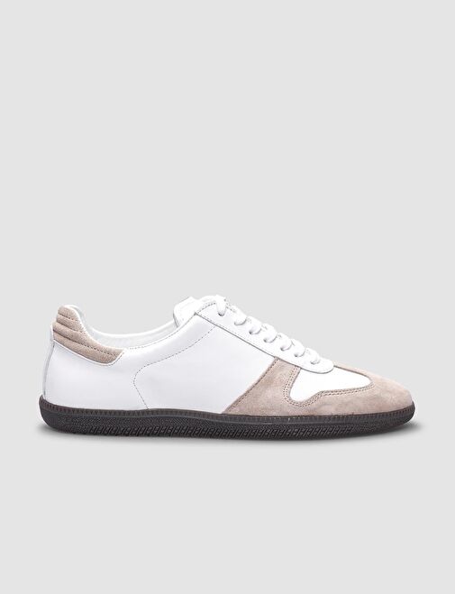 %100 Hakiki Deri Beyaz Bağcıklı Kadın Spor Ayakkabı - Görsel 2