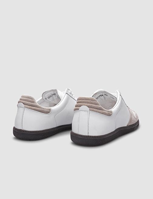 %100 Hakiki Deri Beyaz Bağcıklı Kadın Spor Ayakkabı - Görsel 4