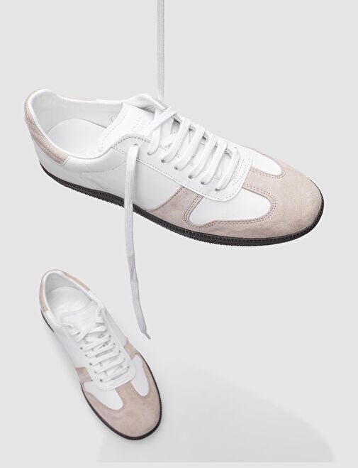 %100 Hakiki Deri Beyaz Bağcıklı Kadın Spor Ayakkabı - Görsel 5