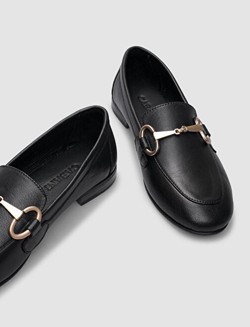 %100 Hakiki Deri Siyah Toka Detaylı Kadın Günlük Ayakkabı - Görsel 5