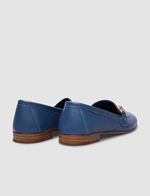 %100 Hakiki Deri Mavi Toka Detaylı Kadın Günlük Ayakkabı - Görsel 4