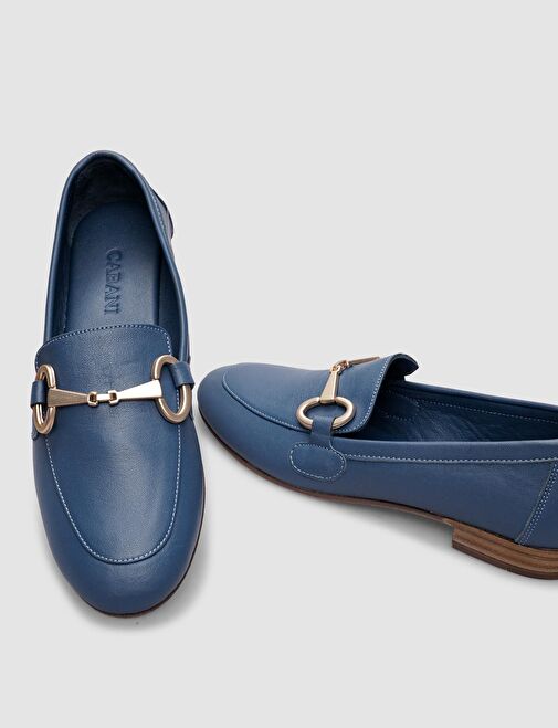 %100 Hakiki Deri Mavi Toka Detaylı Kadın Günlük Ayakkabı - Görsel 5