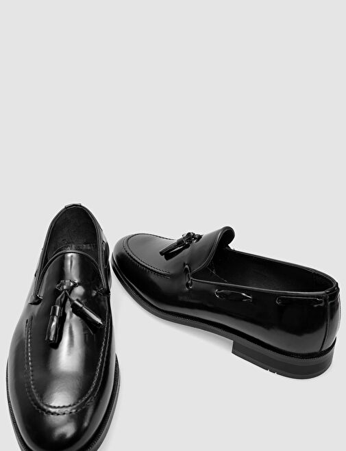 Hakiki Deri Siyah Açma Fiyonk Detaylı Erkek Klasik Ayakkabı - Görsel 5