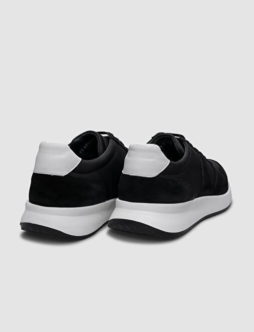 %100 Hakiki Deri Siyah Süet Bağcıklı Erkek Spor Ayakkabı - Görsel 4