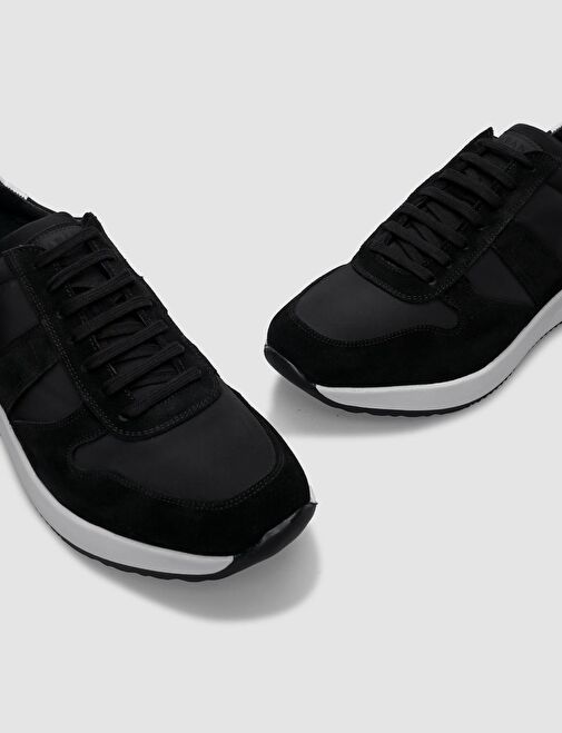 %100 Hakiki Deri Siyah Süet Bağcıklı Erkek Spor Ayakkabı - Görsel 5