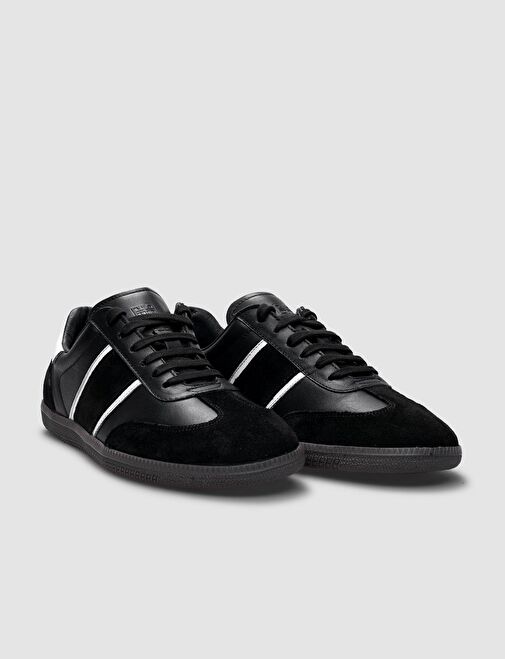 %100 Hakiki Deri Siyah Süet Bağcıklı Kadın Spor Ayakkabı - Görsel 3