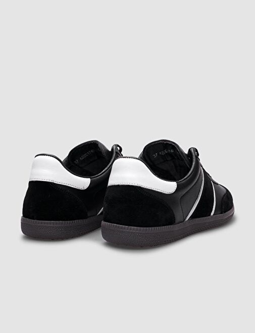 %100 Hakiki Deri Siyah Süet Bağcıklı Kadın Spor Ayakkabı - Görsel 4