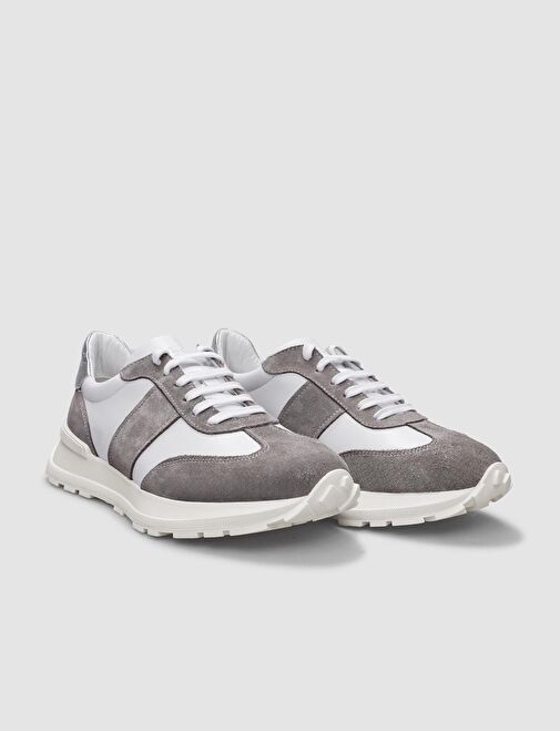 %100 Hakiki Deri Beyaz Bağcıklı Kadın Spor Ayakkabı - Görsel 4