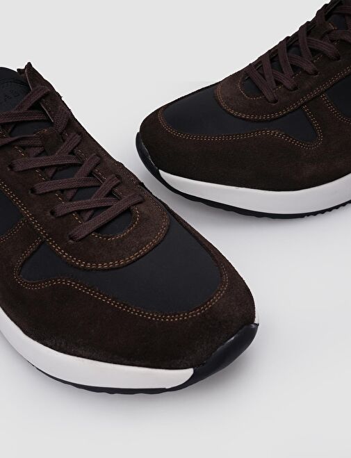 %100 Hakiki Deri Kahverengi Süet Bağcıklı Erkek Spor Ayakkabı - Görsel 5