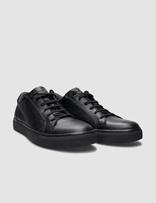 % 100 Hakiki Deri Siyah Bağcıklı Erkek Sneaker - Görsel 3