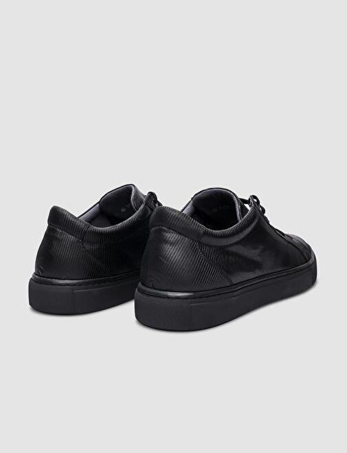 % 100 Hakiki Deri Siyah Bağcıklı Erkek Sneaker - Görsel 4