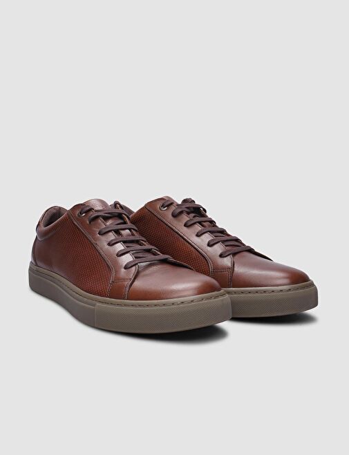 %100 Hakiki Deri Taba Bağcıklı Erkek Sneaker - Görsel 3