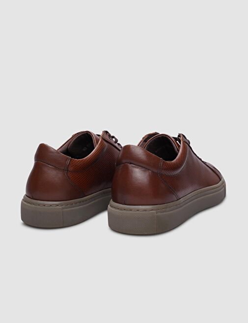 %100 Hakiki Deri Taba Bağcıklı Erkek Sneaker - Görsel 4