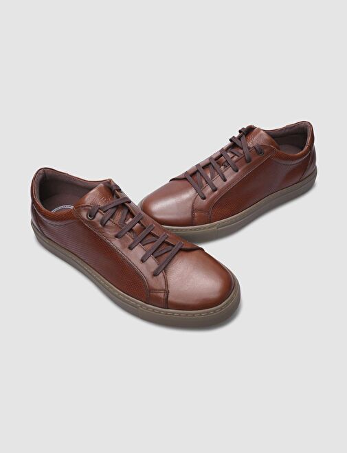 %100 Hakiki Deri Taba Bağcıklı Erkek Sneaker - Görsel 5