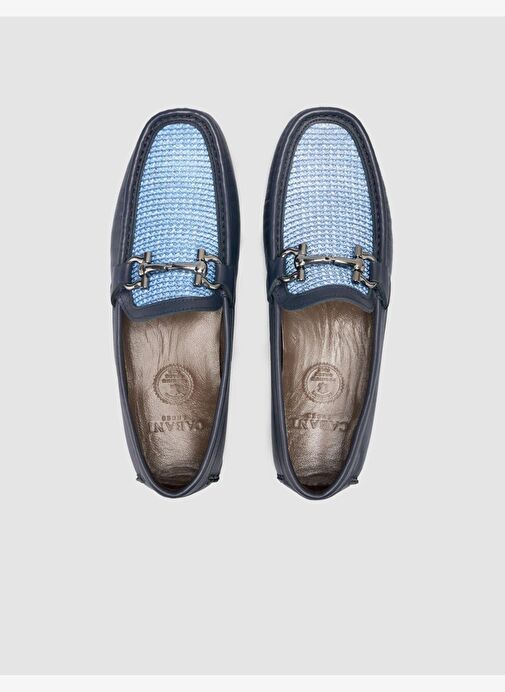 %100 Hakiki Deri Lacivert Örgü Detaylı Erkek Loafer - Görsel 5