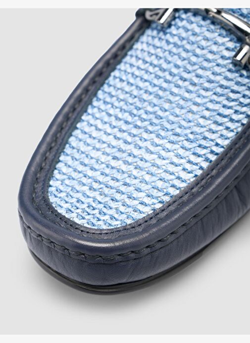 %100 Hakiki Deri Lacivert Örgü Detaylı Erkek Loafer - Görsel 8