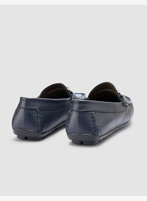 %100 Hakiki Deri Lacivert Örgü Detaylı Erkek Loafer - Görsel 4