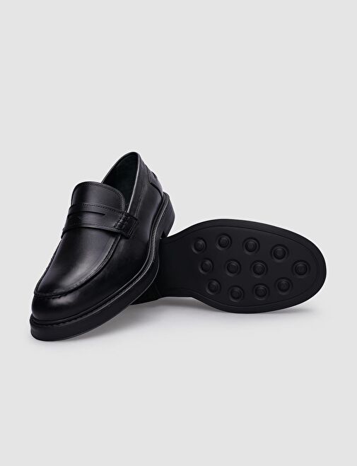 %100 Hakiki Deri Siyah Erkek Günlük Ayakkabı - Görsel 5