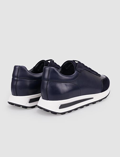 %100 Hakiki Deri Lacivert Bağcıklı Erkek Spor Ayakkabı - Görsel 4