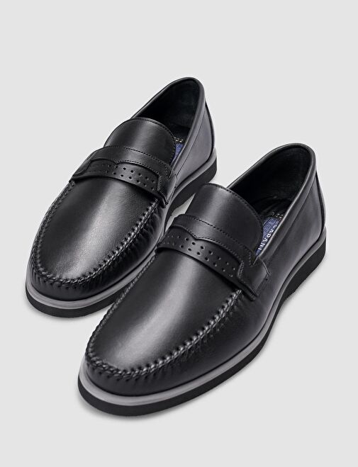 Hakiki Deri Siyah Kemer Detaylı Erkek Günlük Ayakkabı - Görsel 5