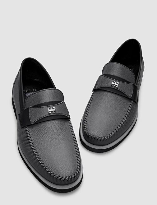 Hakiki Deri Gri Kemer Detaylı Erkek Günlük Ayakkabı - Görsel 5