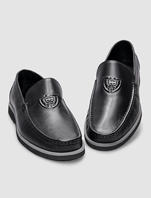 Hakiki Deri Siyah Logo Detaylı Erkek Günlük Ayakkabı - Görsel 5