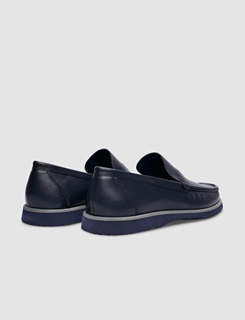 Hakiki Deri Lacivert Logo Detaylı Erkek Günlük Ayakkabı - Görsel 4