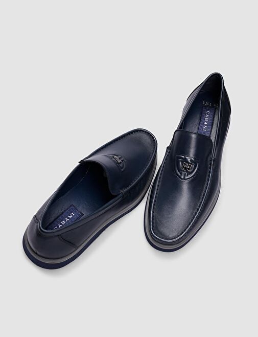 Hakiki Deri Lacivert Logo Detaylı Erkek Günlük Ayakkabı - Görsel 5