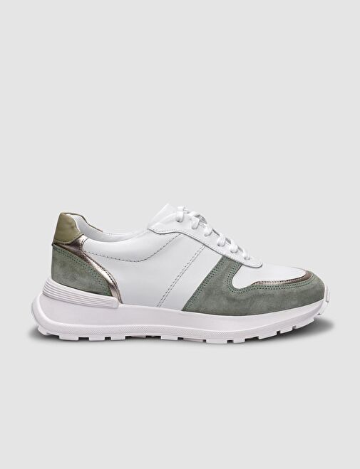 Cabani Ayakkabı Beyaz-Yeşil Kadın Deri Sneaker 124656R - Görsel 2