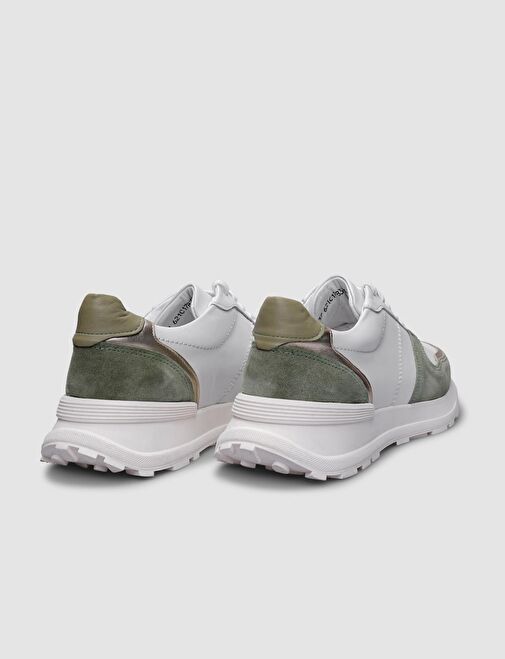 Cabani Ayakkabı Beyaz-Yeşil Kadın Deri Sneaker 124656R - Görsel 4