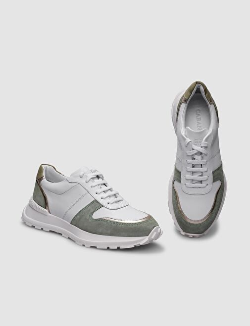 Cabani Ayakkabı Beyaz-Yeşil Kadın Deri Sneaker 124656R - Görsel 5