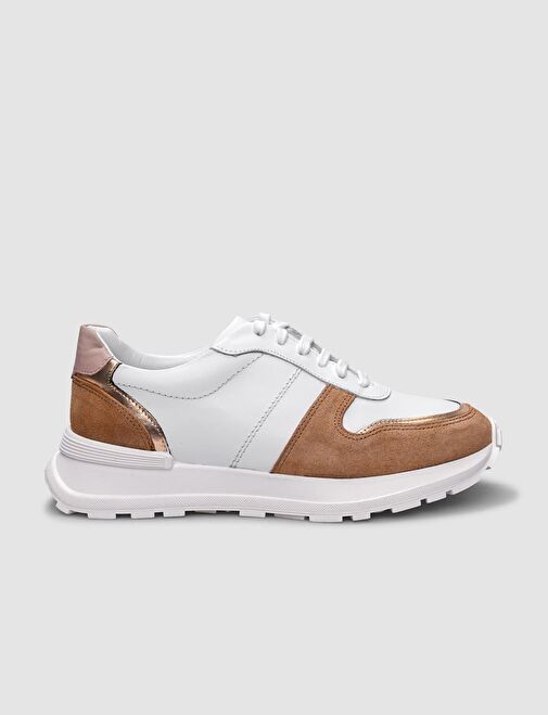 Cabani Ayakkabı Beyaz-Kahverengi Kadın Deri Sneaker 124656S - Görsel 2