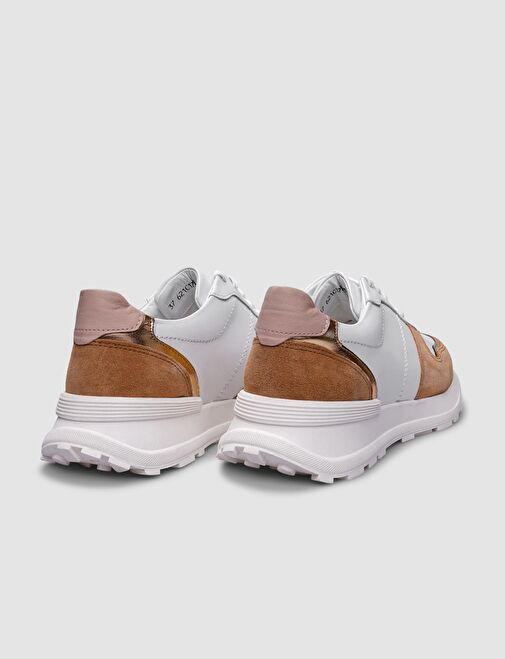 Cabani Ayakkabı Beyaz-Kahverengi Kadın Deri Sneaker 124656S - Görsel 4
