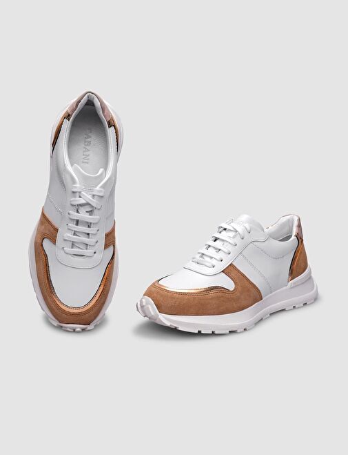 Cabani Ayakkabı Beyaz-Kahverengi Kadın Deri Sneaker 124656S - Görsel 5