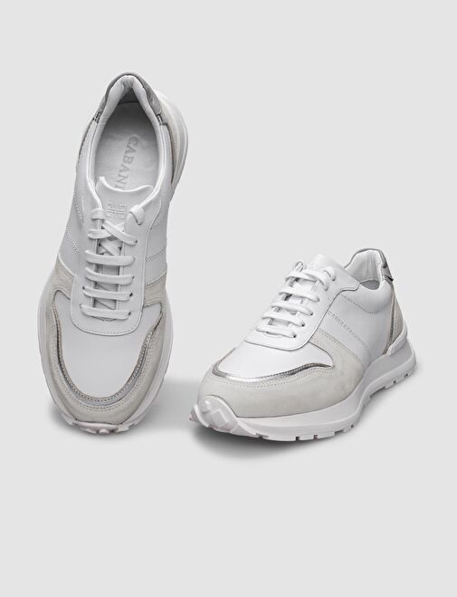 Cabani Ayakkabı Beyaz-Gümüş Kadın Deri Sneaker 124656 - Görsel 5