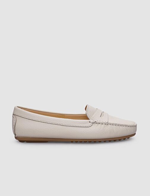 %100 Hakiki Deri Bej Kadın Loafer - Görsel 2