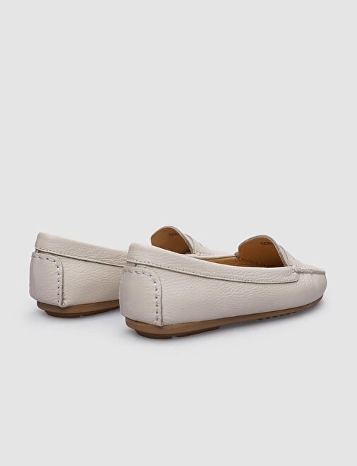 %100 Hakiki Deri Bej Kadın Loafer - Görsel 3