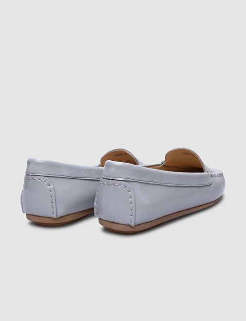%100 Hakiki Deri Gri Rugan Kadın Loafer - Görsel 4