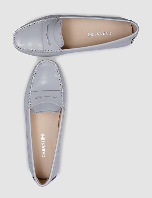 %100 Hakiki Deri Gri Rugan Kadın Loafer - Görsel 5