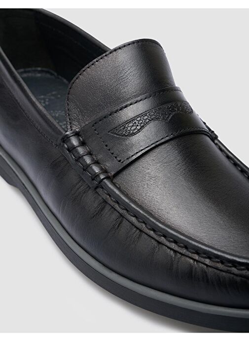 %100 Hakiki Deri Siyah Erkek Günlük Ayakkabı - Görsel 7