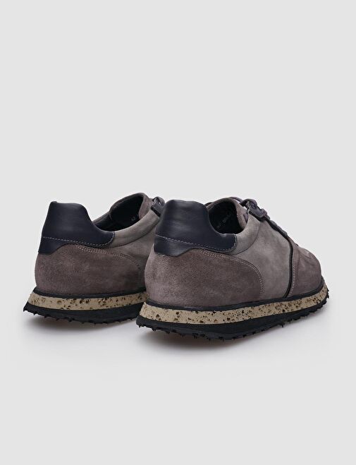 %100 Hakiki Deri Vizon Süet Bağcıklı Erkek Sneaker - Görsel 4