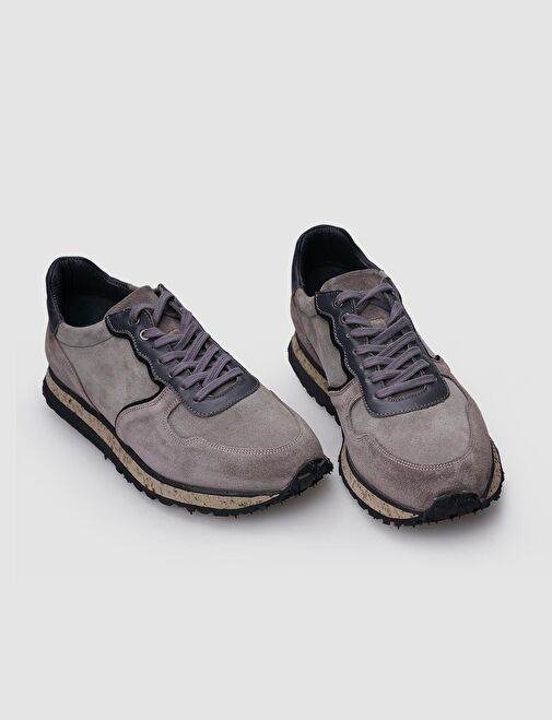 %100 Hakiki Deri Vizon Süet Bağcıklı Erkek Sneaker - Görsel 5