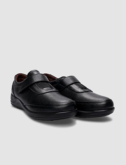 %100 Hakiki Deri Siyah Cırt Cırtlı Kadın Comfort Ayakkabı - Görsel 3