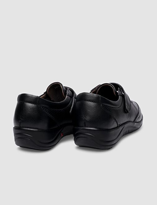 %100 Hakiki Deri Siyah Cırt Cırtlı Kadın Comfort Ayakkabı - Görsel 4