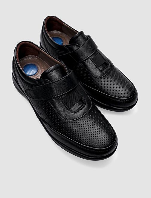 %100 Hakiki Deri Siyah Cırt Cırtlı Kadın Comfort Ayakkabı - Görsel 5