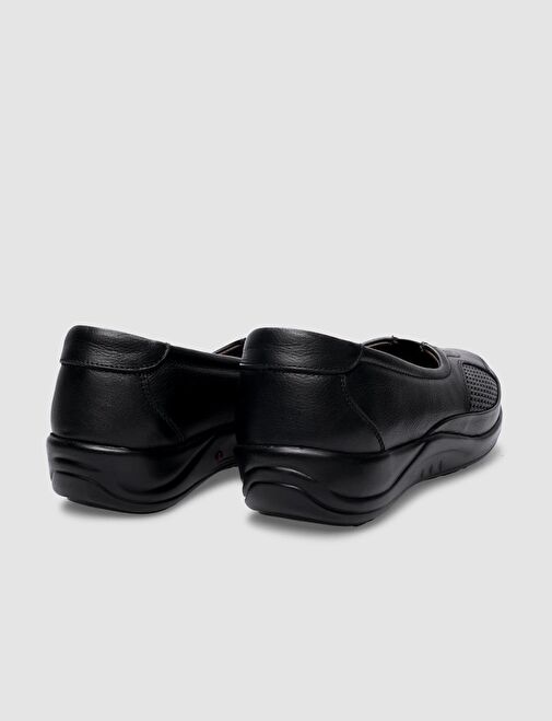 %100 Hakiki Deri Siyah Kadın Comfort Ayakkabı - Görsel 4