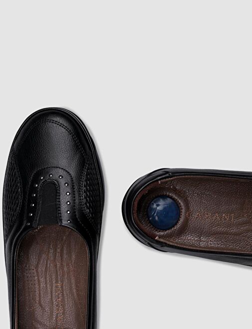 %100 Hakiki Deri Siyah Kadın Comfort Ayakkabı - Görsel 5