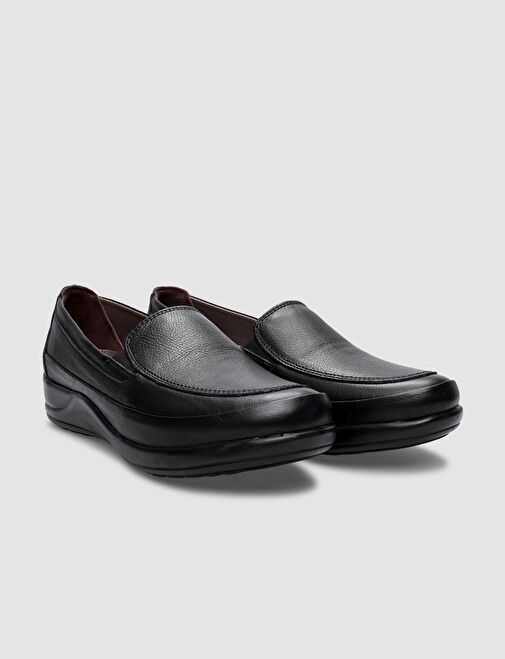 %100 Hakiki Deri Siyah Kadın Comfort Ayakkabı - Görsel 3