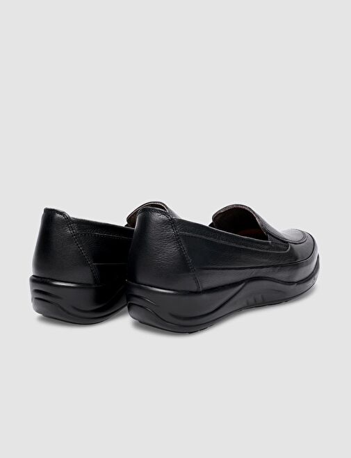 %100 Hakiki Deri Siyah Kadın Comfort Ayakkabı - Görsel 4